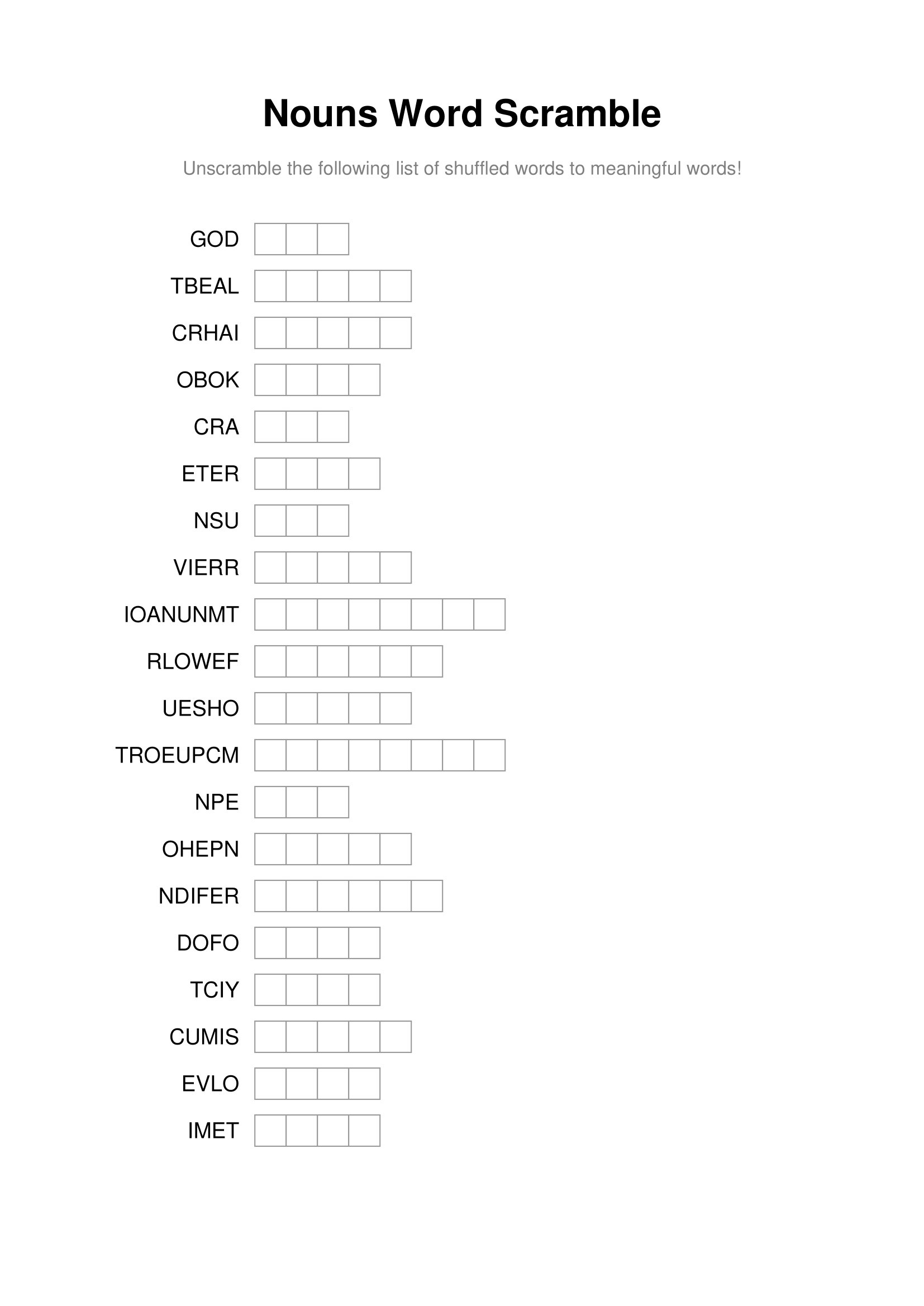 100 Printable Word Scramble Puzzles With Answers Just Family Fun