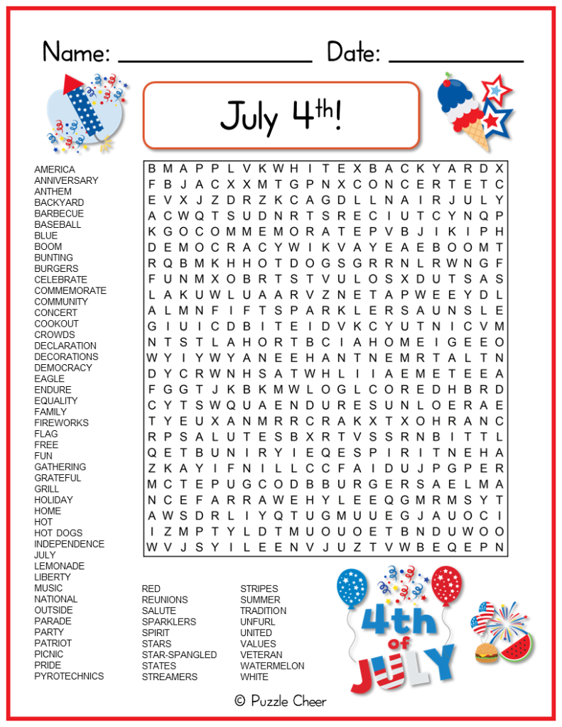 4th Of July Word Search Puzzle Puzzle Cheer