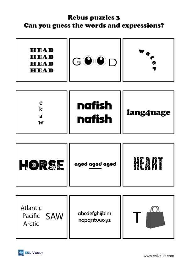 72 Free Printable Rebus Puzzles ESL Vault Free Teaching Resources