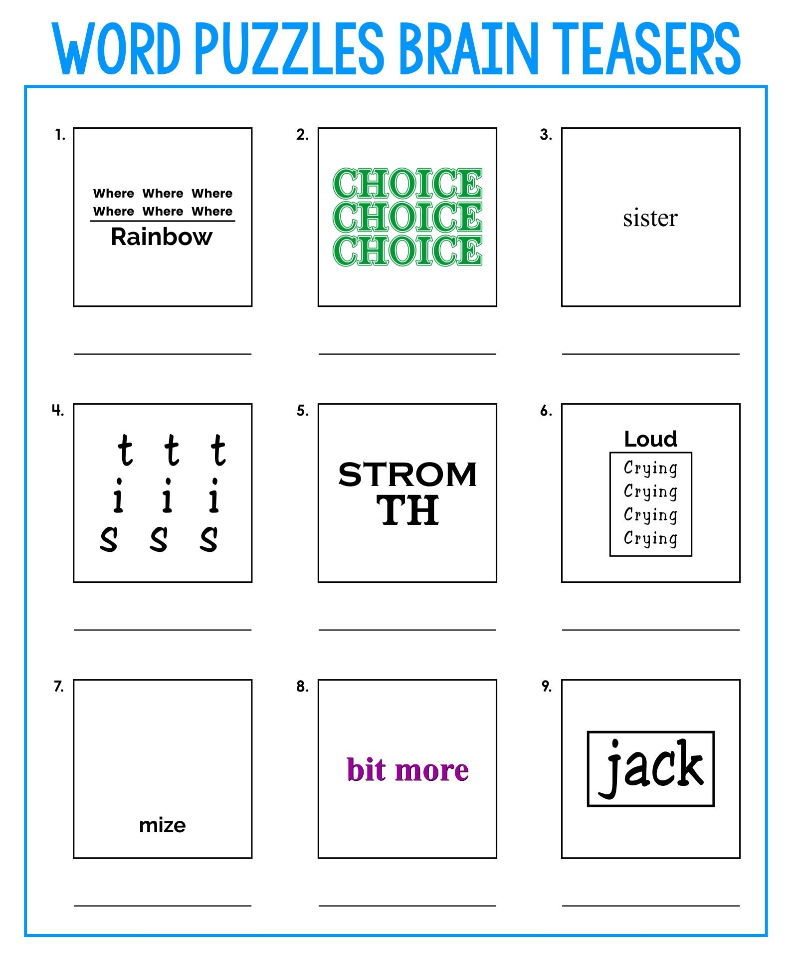Brain Teaser Puzzles Printable