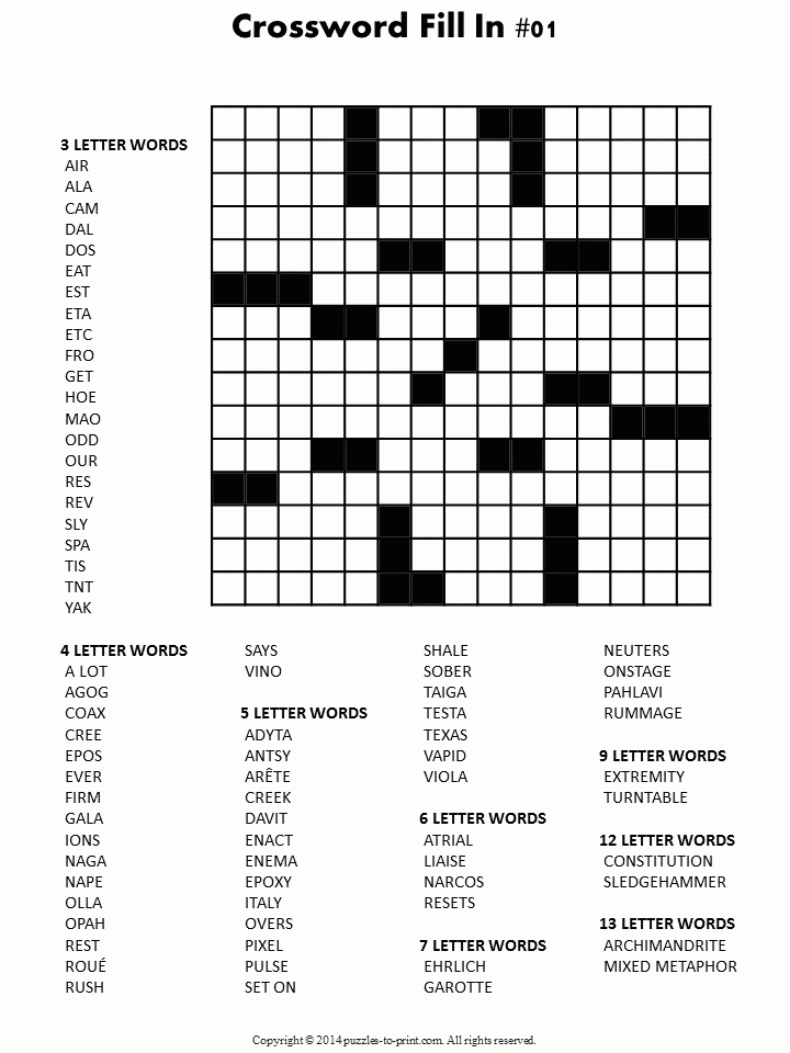 Fill In Word Puzzles Printable