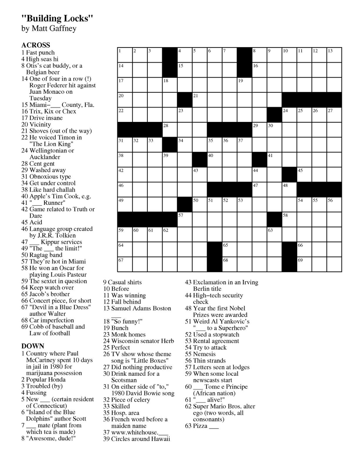 Free Daily Crossword Puzzles Printable