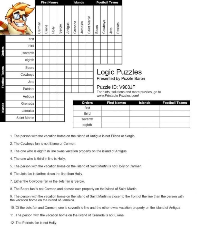 Free Easy Logic Puzzles Printable