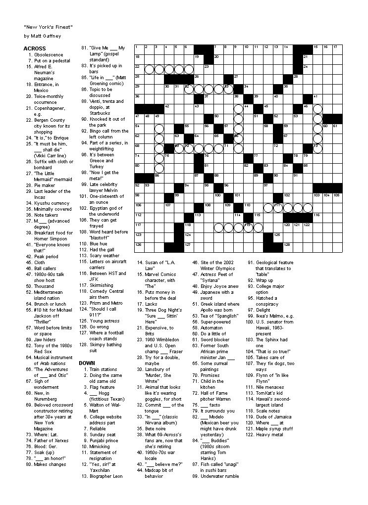 Free Printable Hard Crossword Puzzles