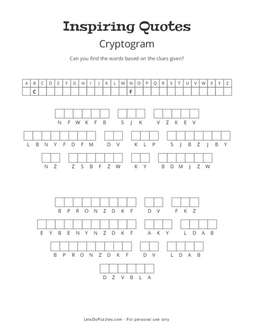 Free Printable Inspiring Quotes Cryptogram Puzzle