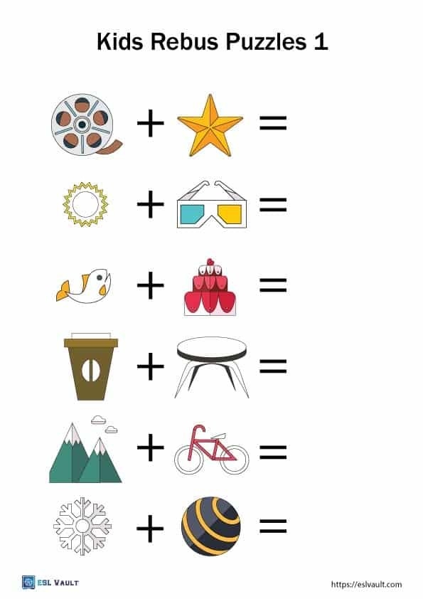 Free Printable Kids Rebus Puzzles ESL Vault