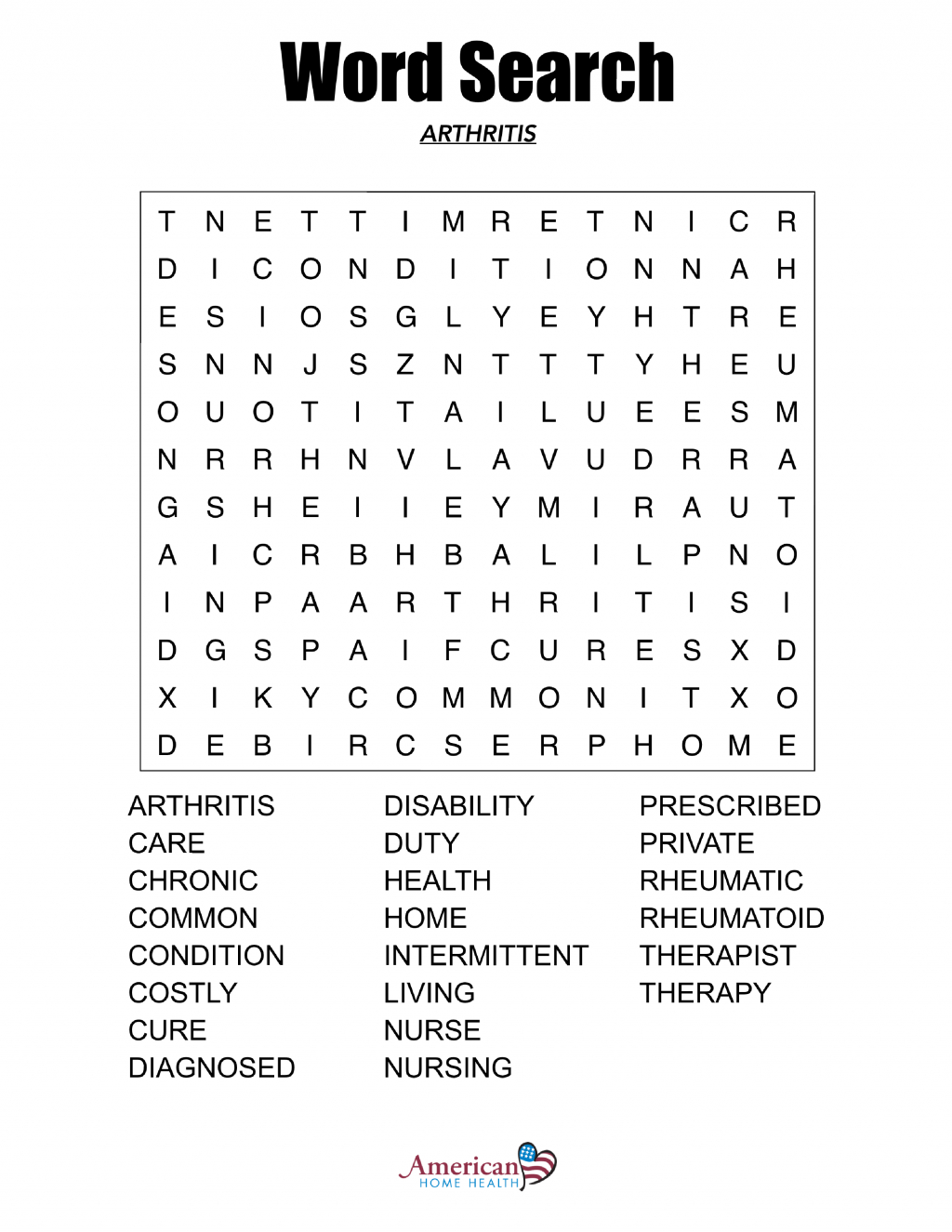 Large Print Printable Word Search Puzzles