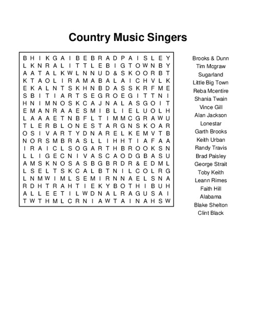Music Word Search Puzzles Printable