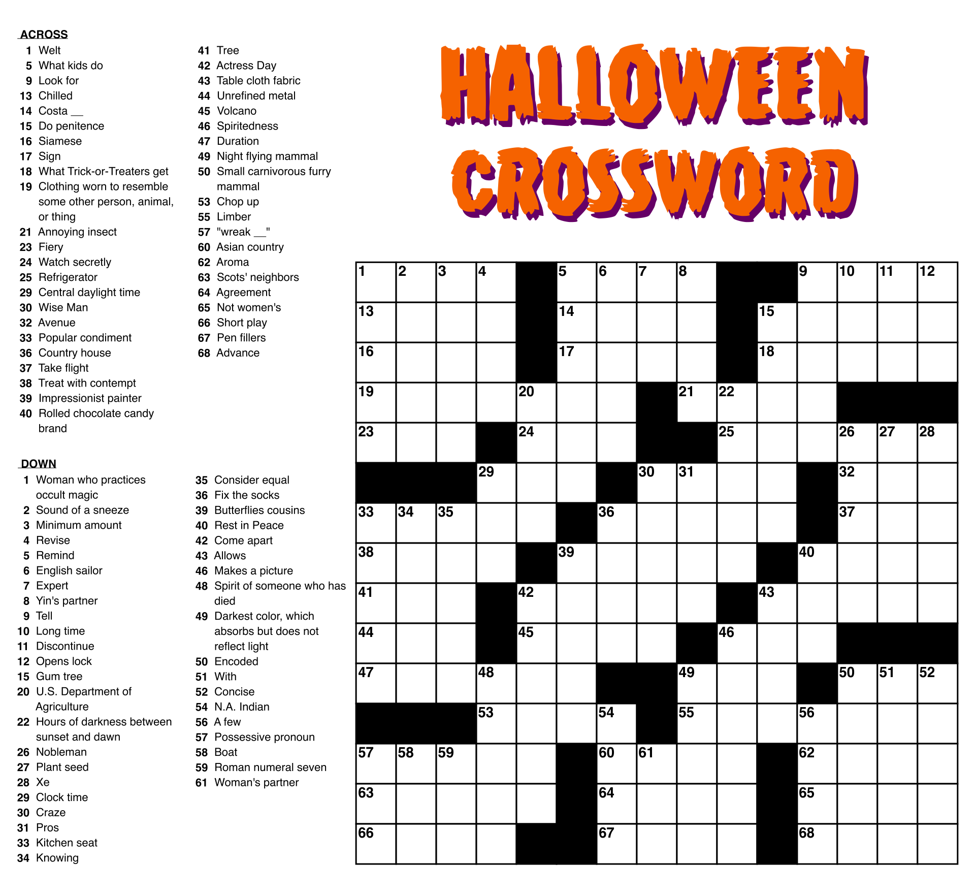 Printable Easy Crossword Puzzle