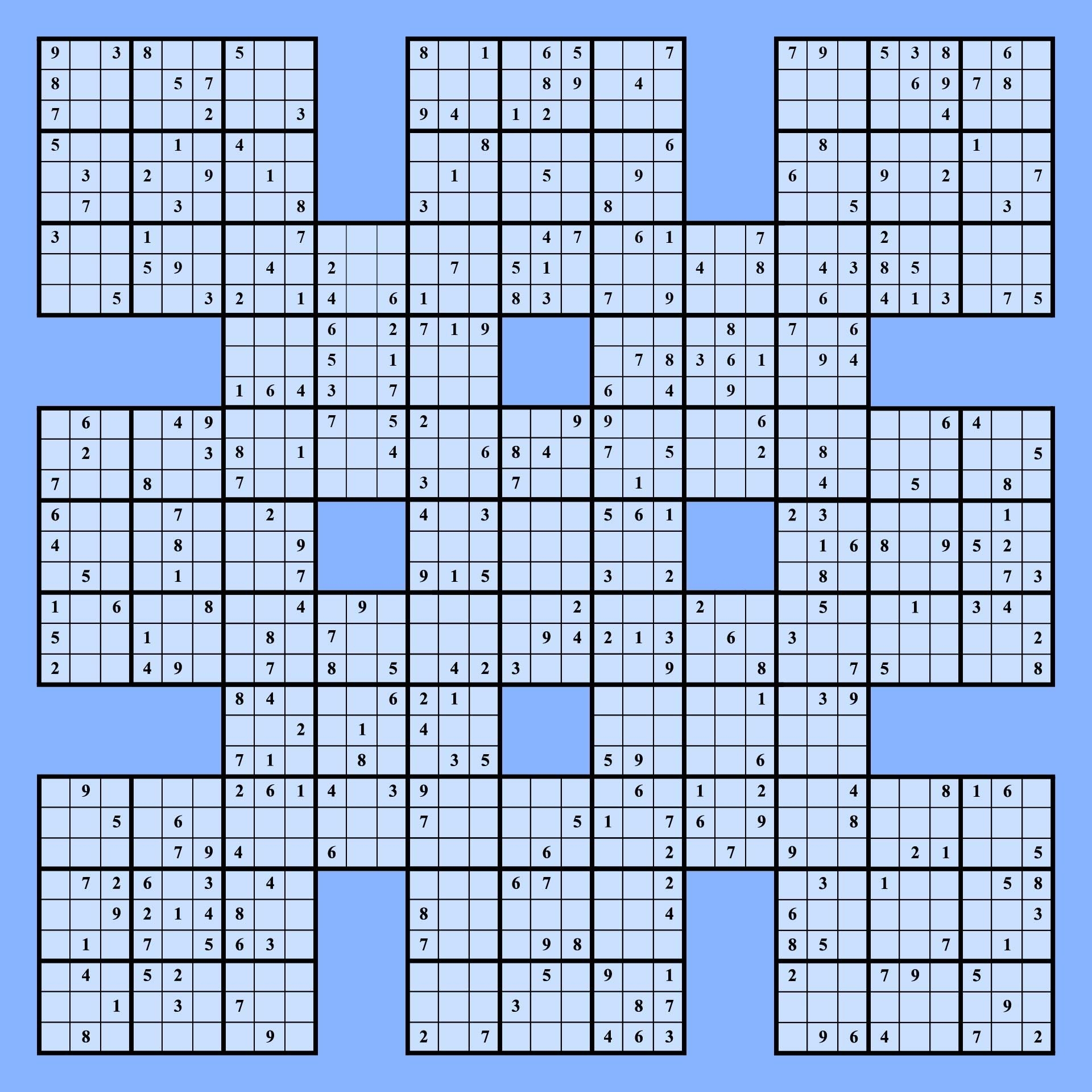 Samurai Sudoku Grid 10 Free PDF Printables Printablee Sudoku 