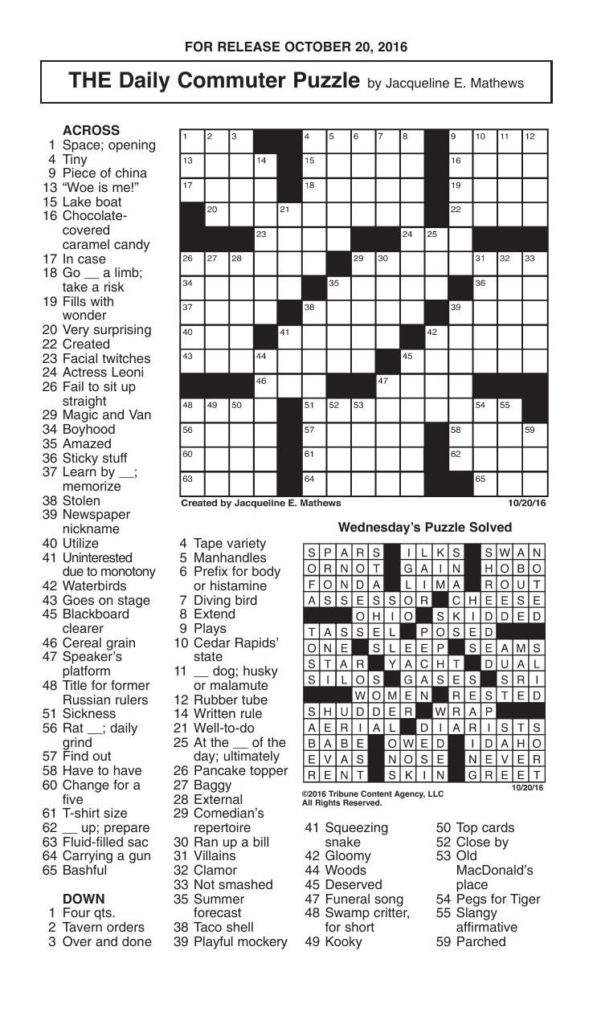 The Daily Commuter Puzzlejackie Mathews Tribune Content Printable 