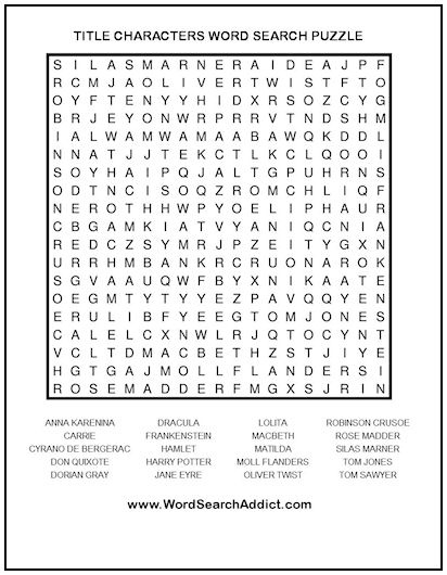 Title Characters Printable Word Search Puzzle Word Search Addict