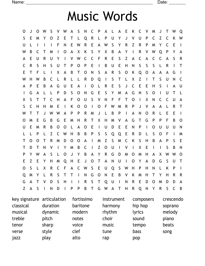 Zodiac Printable Music Word Search Puzzles
