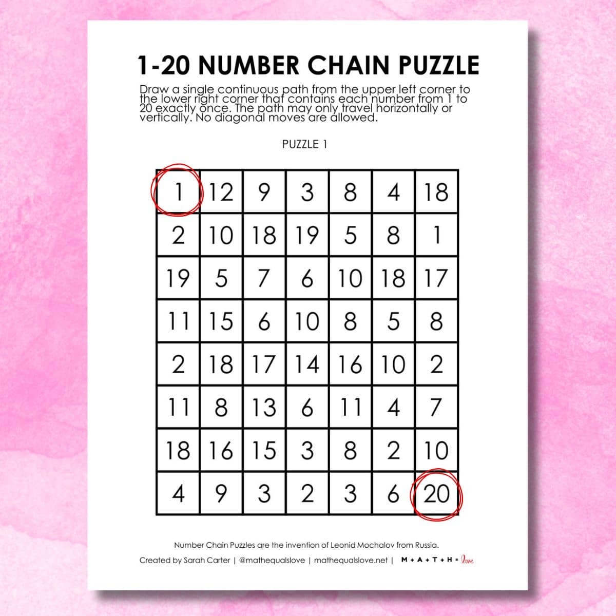 1 20 Number Chain Puzzles Math Love
