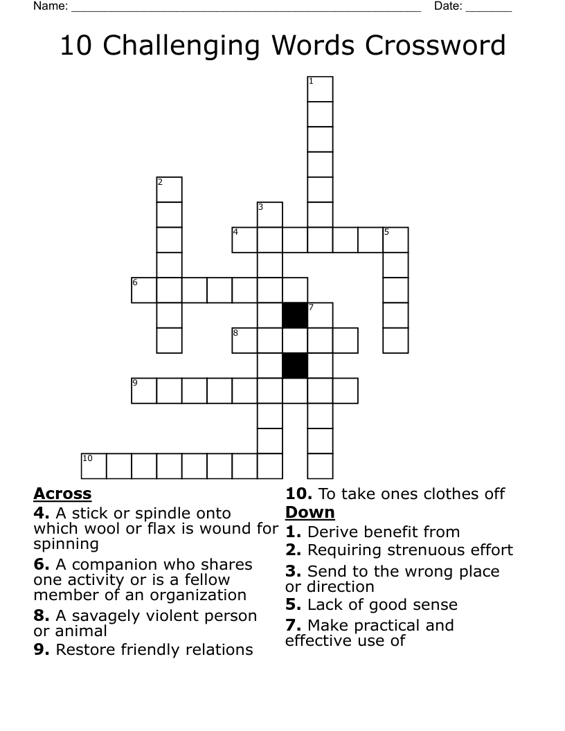 10 Challenging Words Crossword WordMint