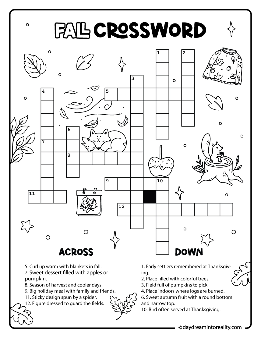 10 Fall Crossword Puzzles Free Printable PDFs From Easy To Advanced Daydream Into Reality