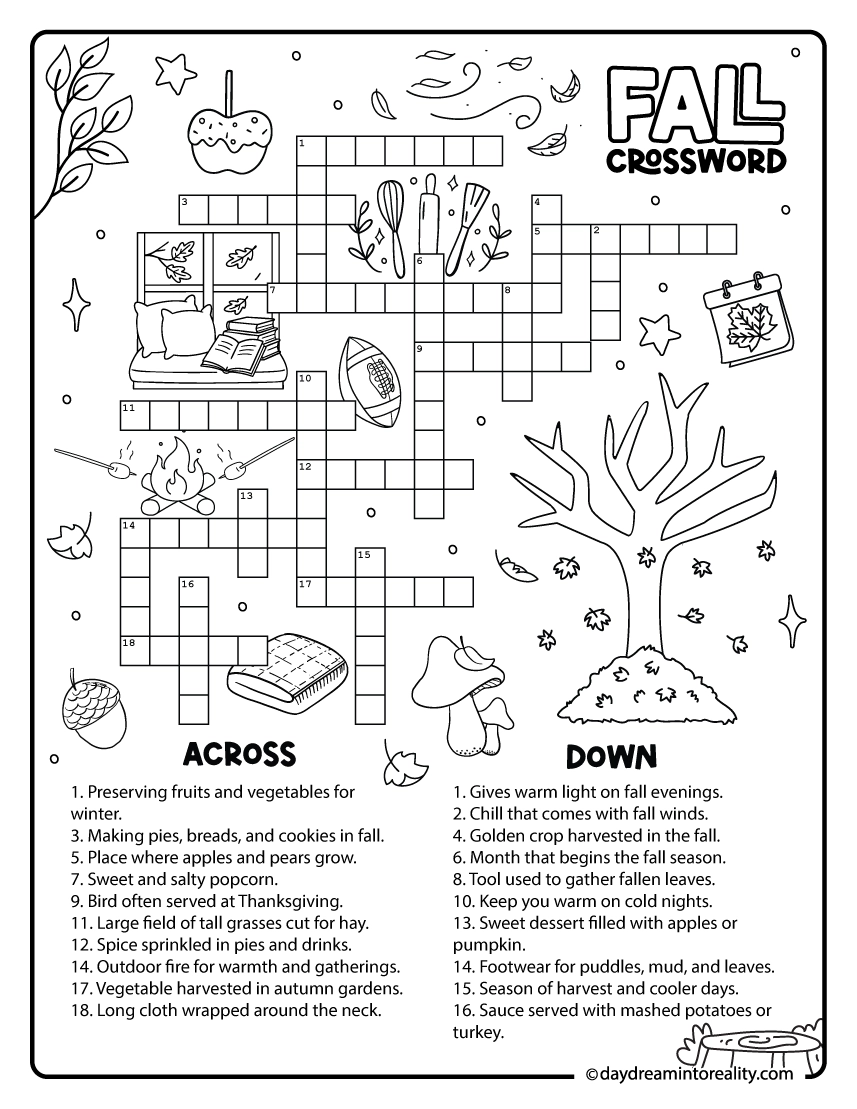 10 Fall Crossword Puzzles Free Printable PDFs From Easy To Advanced Daydream Into Reality