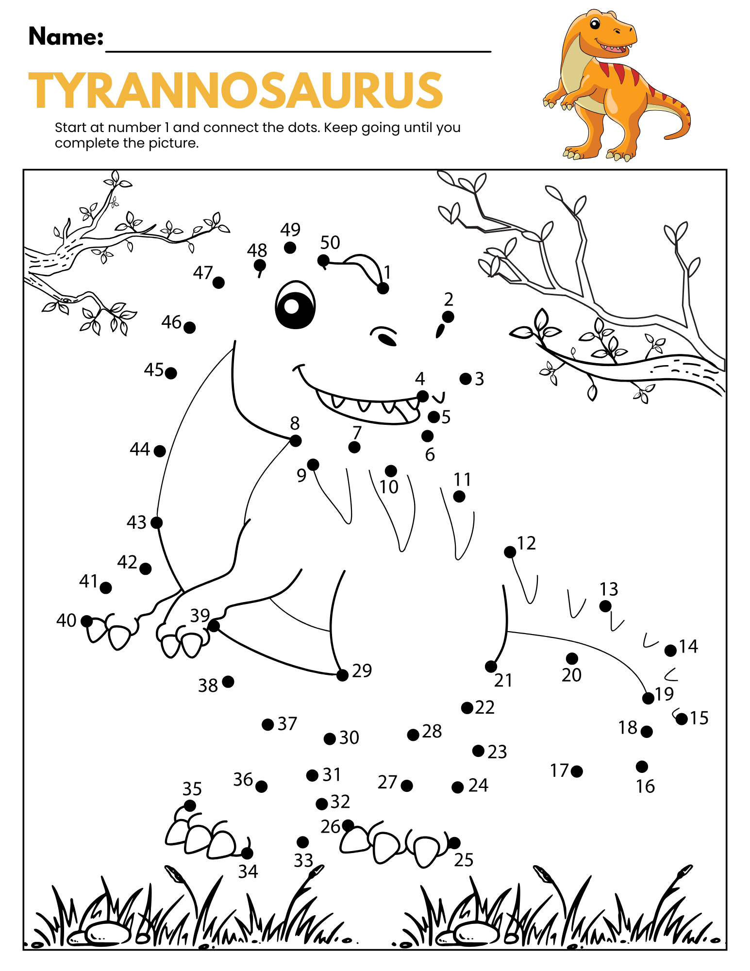 10 Printable Dinosaur Connect The Dots Puzzles