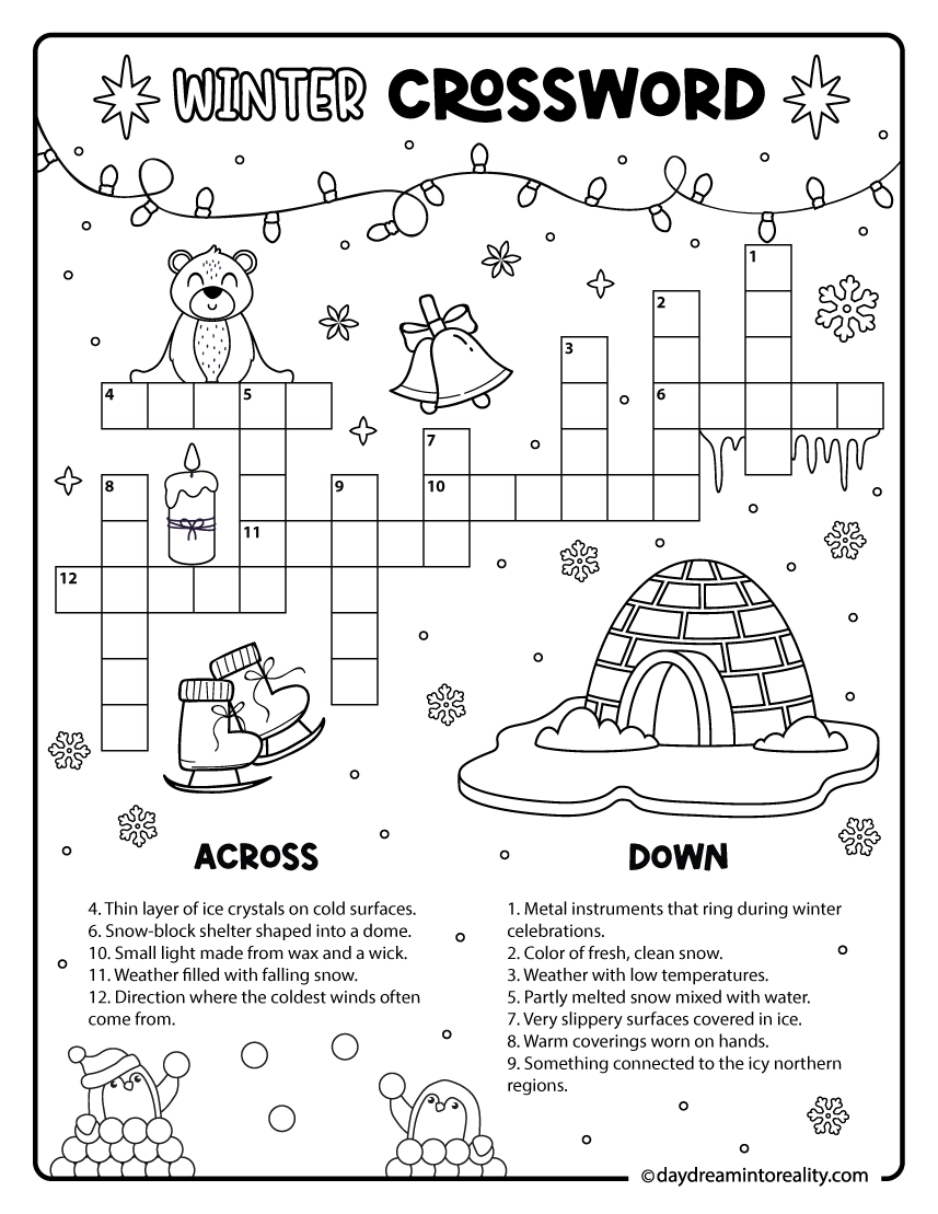 10 Winter Crossword Puzzles Free Printable PDFs From Easy To Advanced Daydream Into Reality