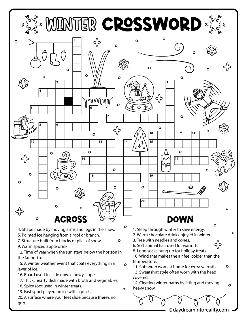 10 Winter Crossword Puzzles Free Printable PDFs From Easy To Advanced Daydream Into Reality