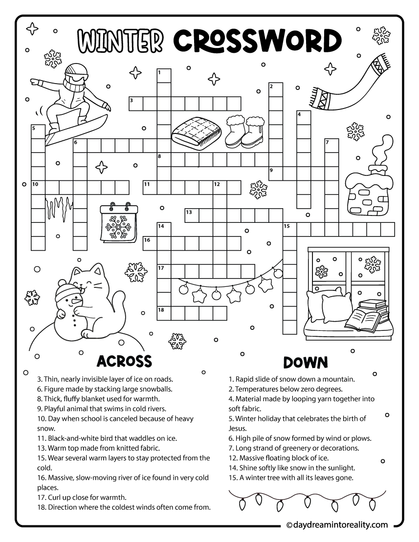 10 Winter Crossword Puzzles Free Printable PDFs From Easy To Advanced Daydream Into Reality