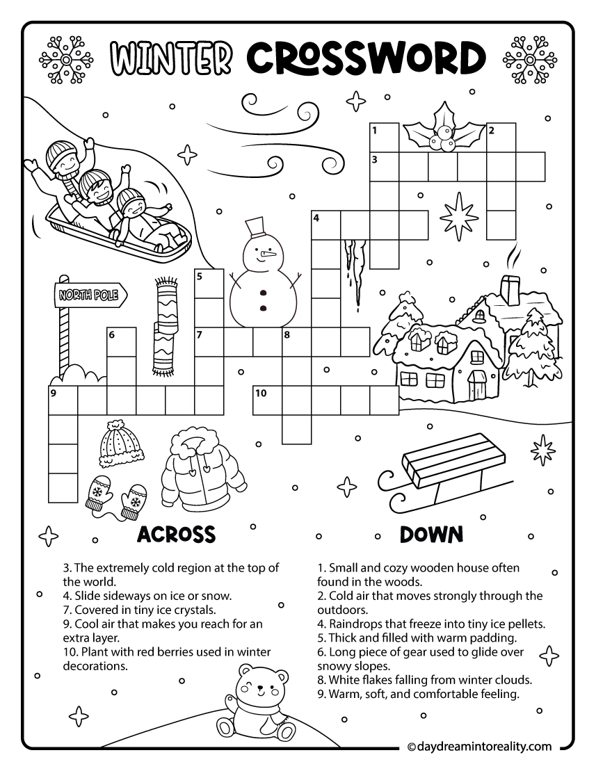 10 Winter Crossword Puzzles Free Printable PDFs From Easy To Advanced Daydream Into Reality