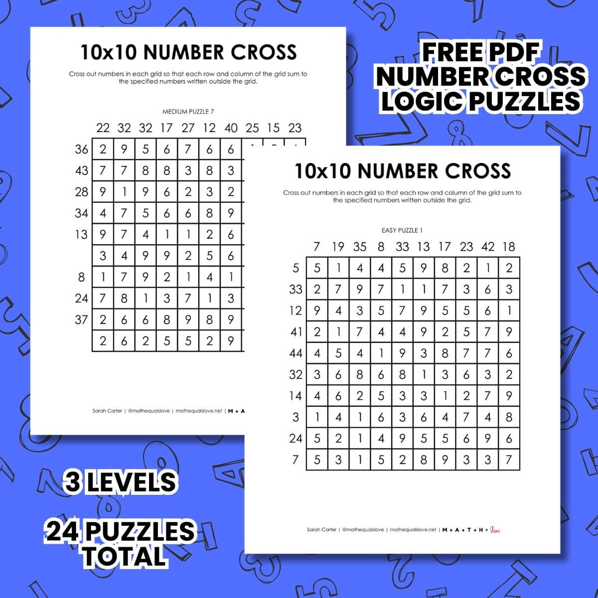 10x10 Number Cross Puzzles Math Love
