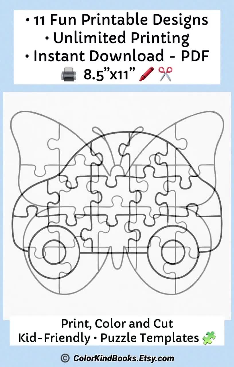 11 Printable Puzzle Outline Templates Create Your Own Puzzle Worksheet Custom Puzzle Design DIY Blank Jigsaw Puzzle PDF Color Cut Etsy