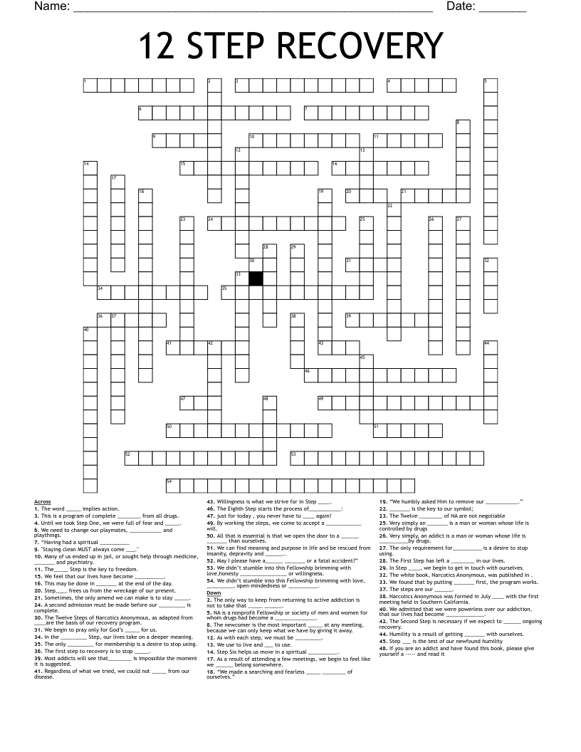12 STEP RECOVERY Crossword WordMint