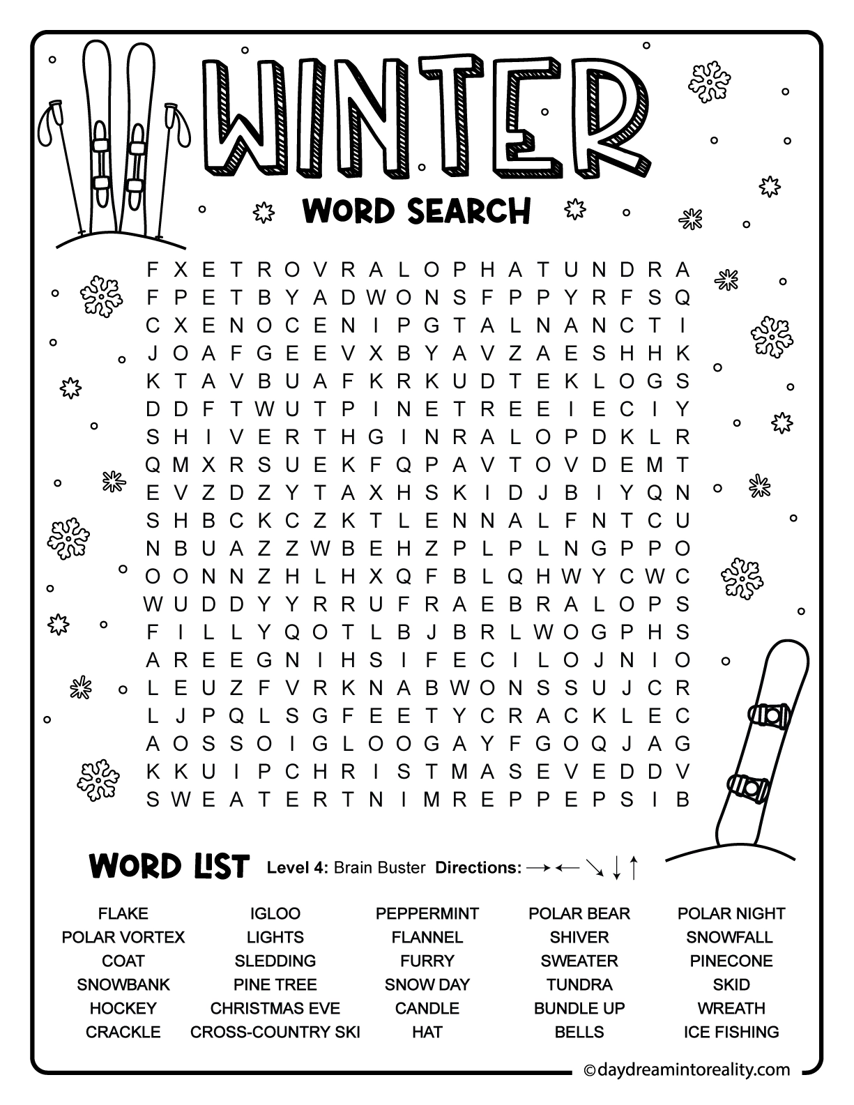 15 Winter Word Search Free PDF Printables 6 Levels Of Difficulty Daydream Into Reality