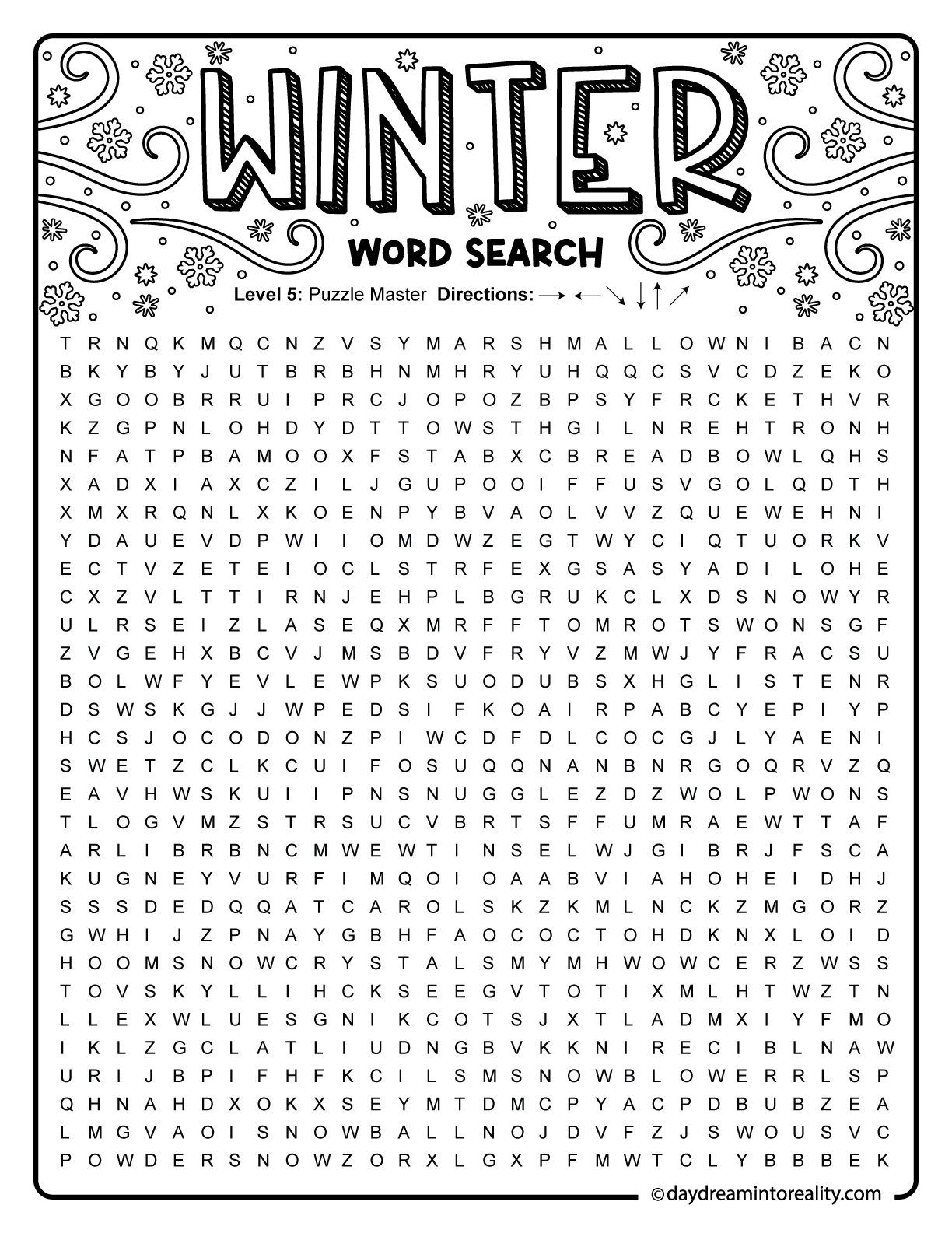 15 Winter Word Search Free PDF Printables 6 Levels Of Difficulty Daydream Into Reality