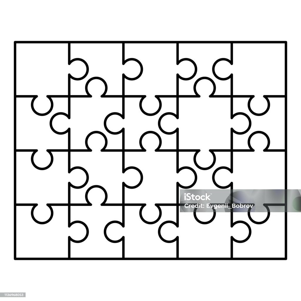 20 White Puzzles Pieces Arranged In A Rectangle Shape Jigsaw Puzzle Template Ready For Print Cutting Guidelines On White Stock Illustration Download Image Now IStock