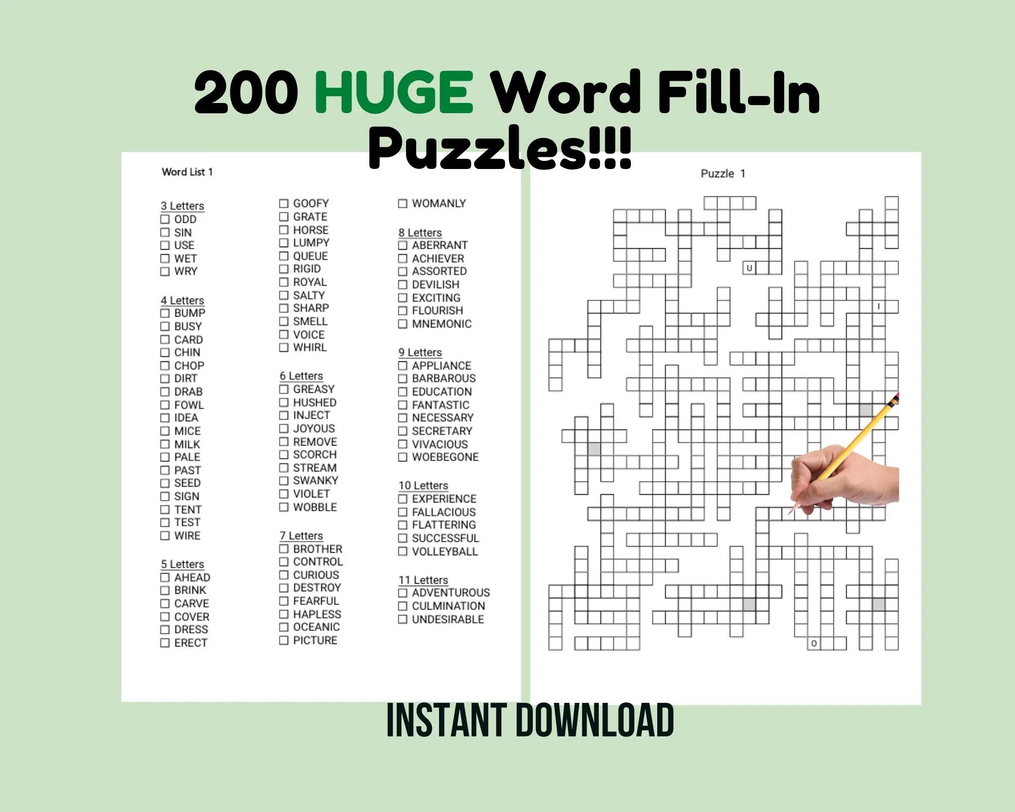 200 Word Fill in Puzzle Pages Large Print For Adults digital Download Etsy Sweden