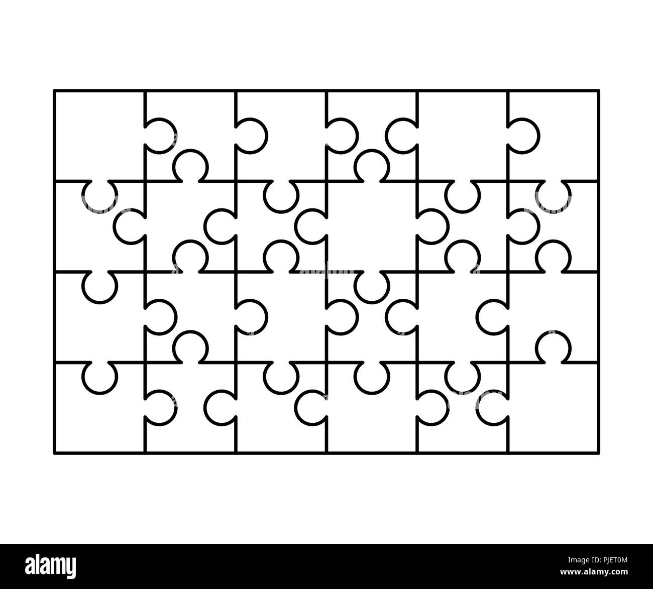 24 White Puzzles Pieces Arranged In A Rectangle Shape Jigsaw Puzzle Template Ready For Print Cutting Guidelines Isolated On White Stock Vector Image Art Alamy