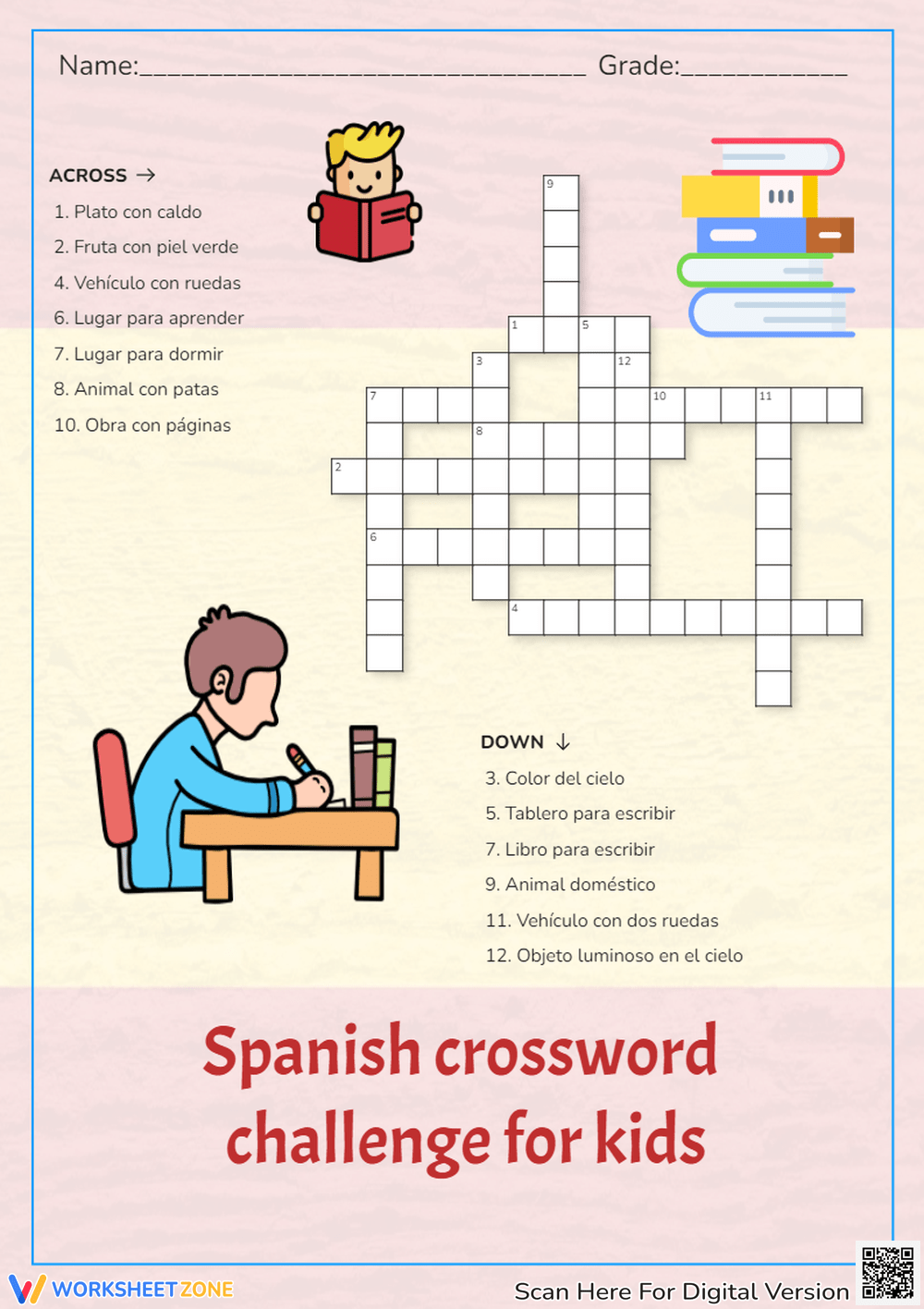 2nd Grade Spanish Crossword Puzzle Worksheets Printable