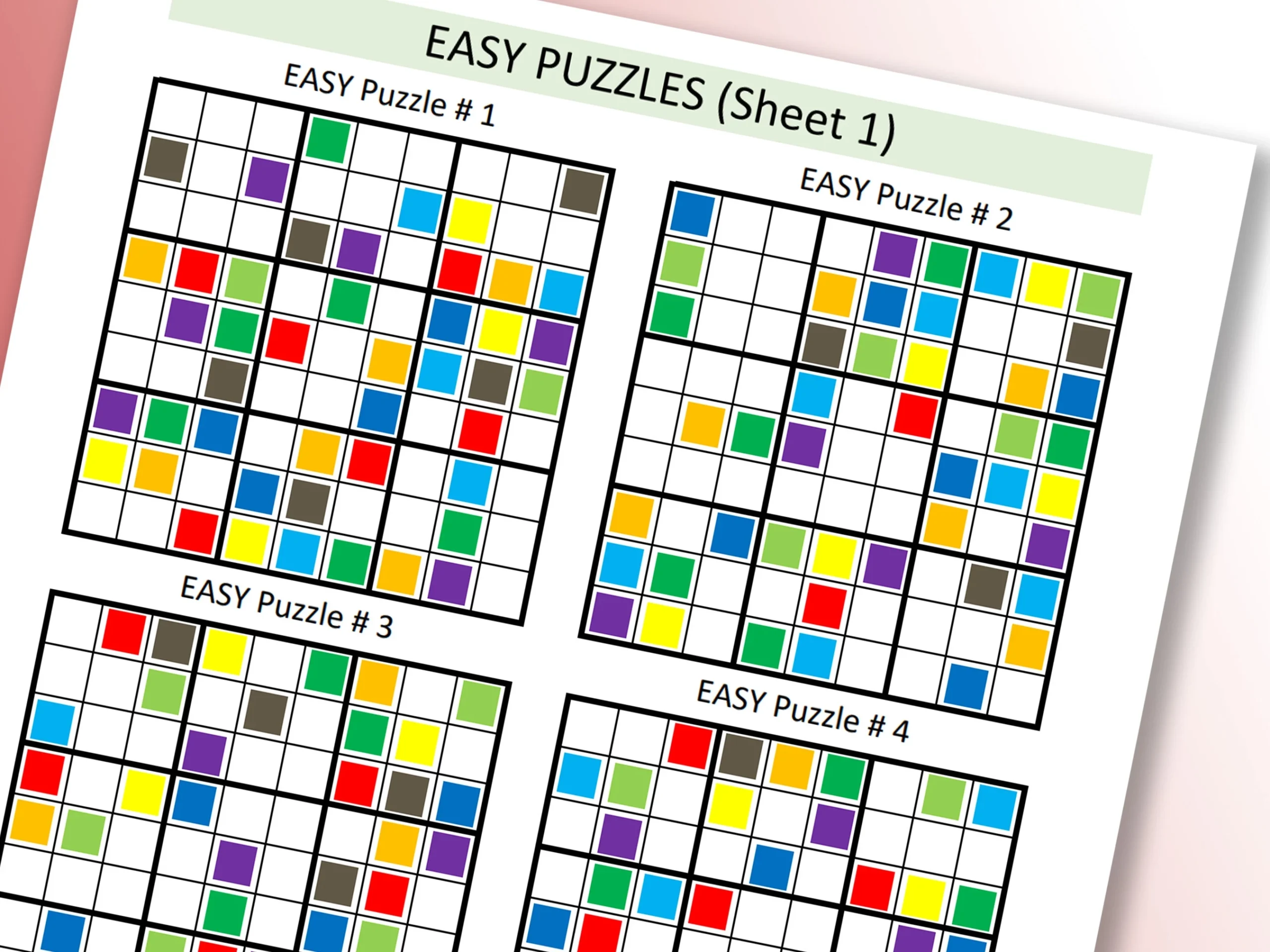 300 Easy Colour Sudoku Puzzles With Solutions printable PDF Etsy