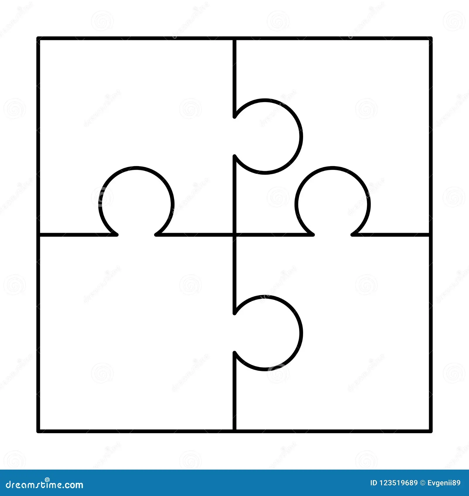 4 White Puzzles Pieces Arranged In A Square Jigsaw Puzzle Template Ready For Print Cutting Guidelines On White Stock Vector Illustration Of Four Shape 123519689