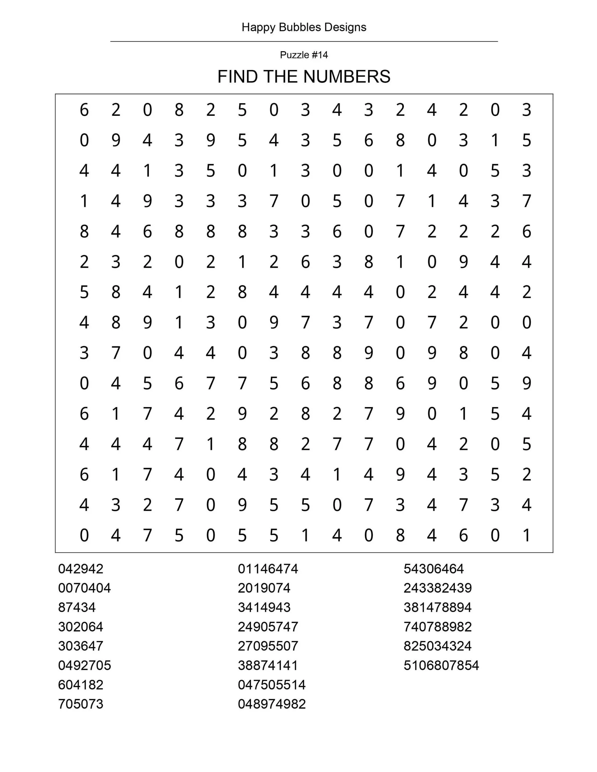 40 Number Search Puzzles Printable Puzzles Large Print Instant Download Etsy Denmark