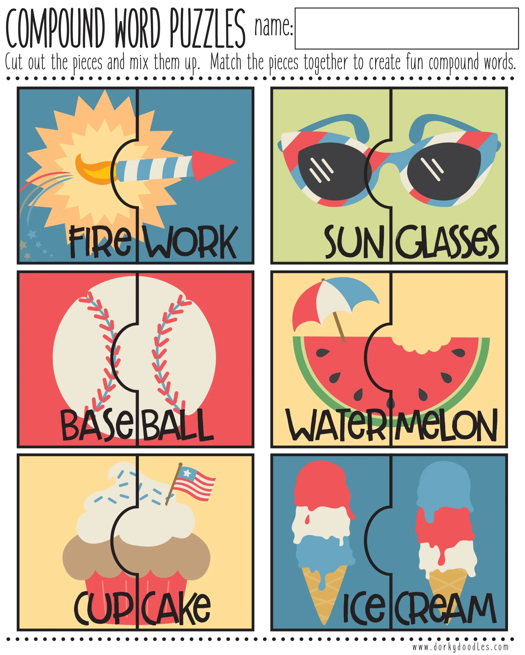 4th Of July Compound Word Puzzles Printable Dorky Doodles