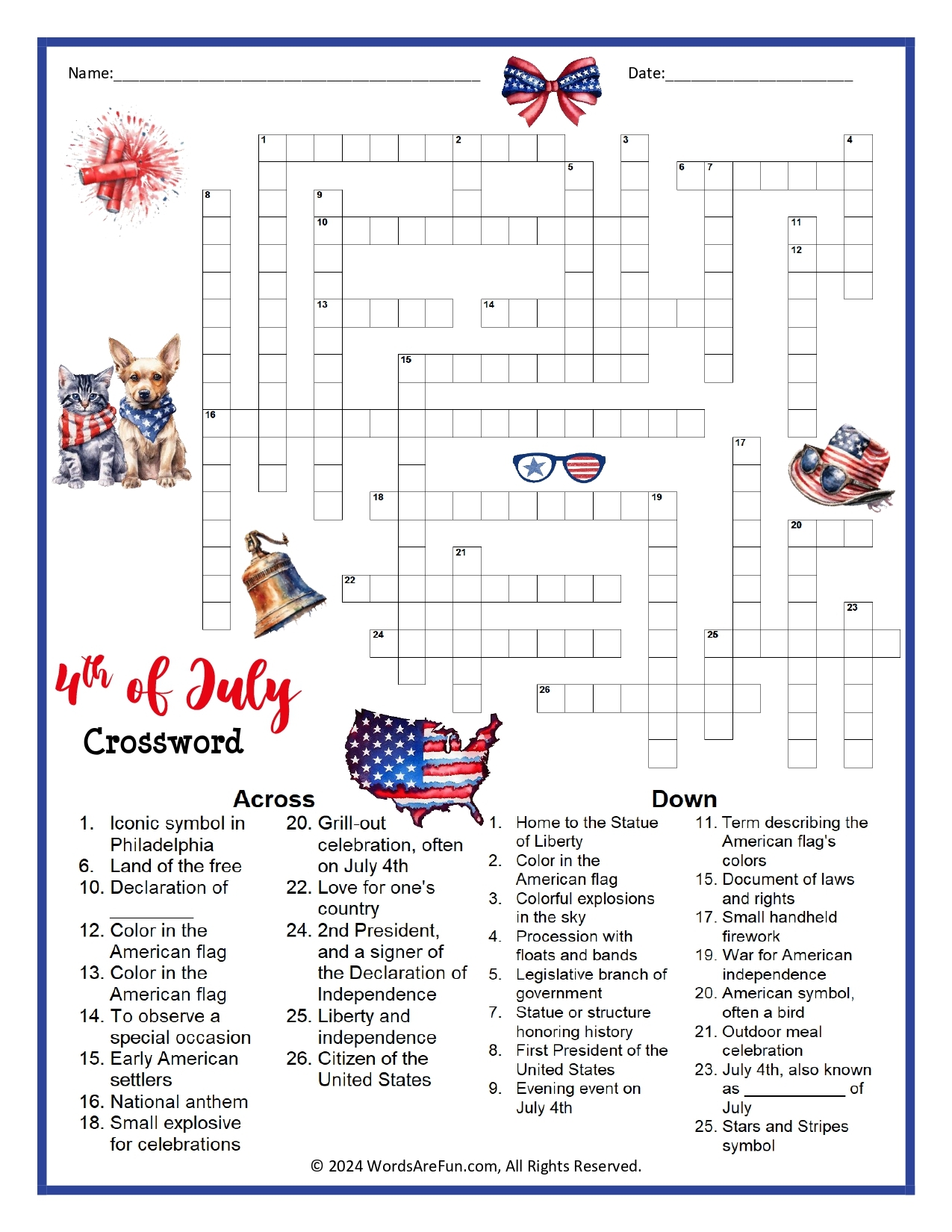 4th Of July Crossword Puzzles