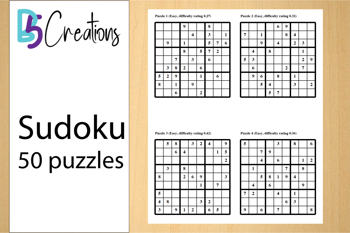 50 Easy Sudoku Puzzles Printable PDF Graphic By B5creations Creative Fabrica