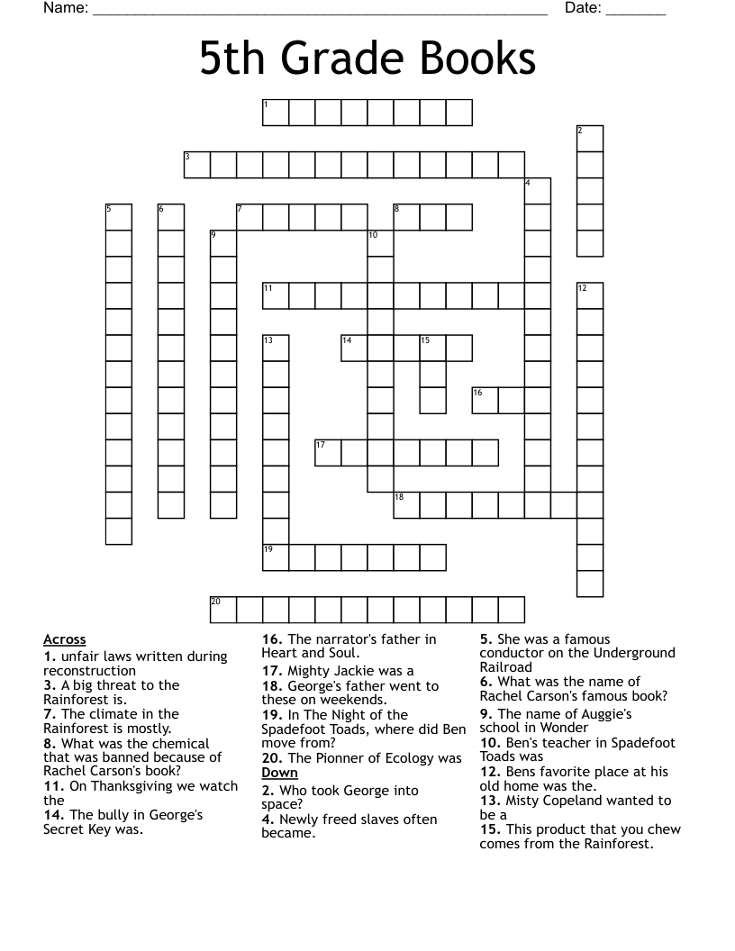 5th Grade Books Crossword WordMint