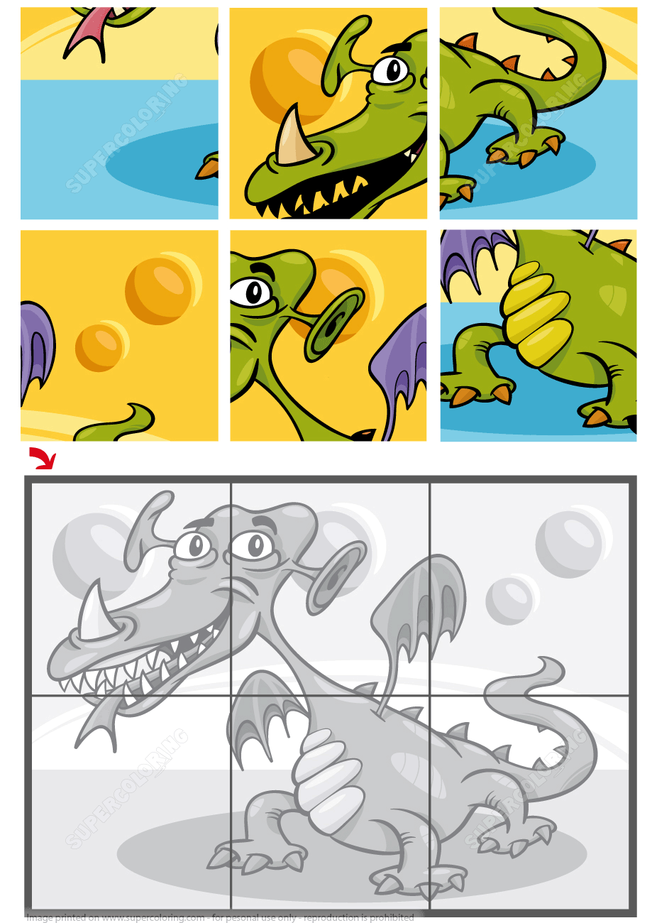 6 Piece Jigsaw Puzzle With A Dragon Free Printable Worksheets