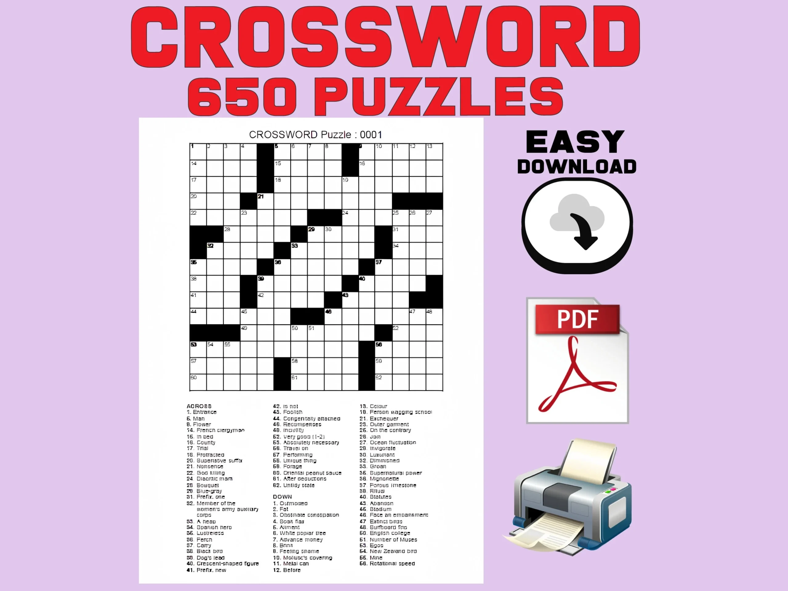 650 Crossword Puzzle Adult Puzzle Book Instant Download PDF Brain Teaser Puzzle PDF Printable Fine Motor Skills Boost Fun Challenging Etsy Israel
