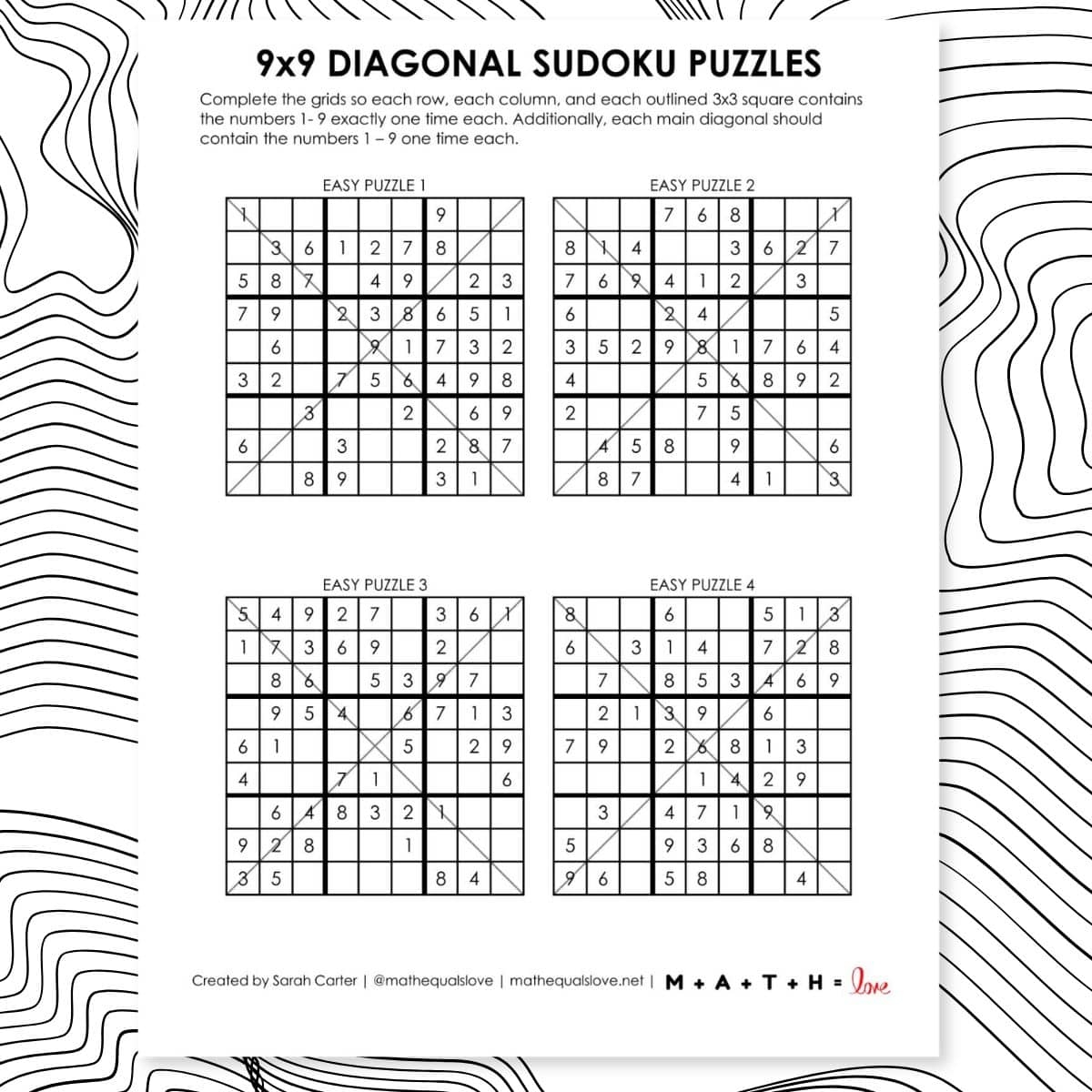 9x9 Diagonal Sudoku Puzzles Math Love 9x9 Diagonal Sudoku Puzzles Math Love