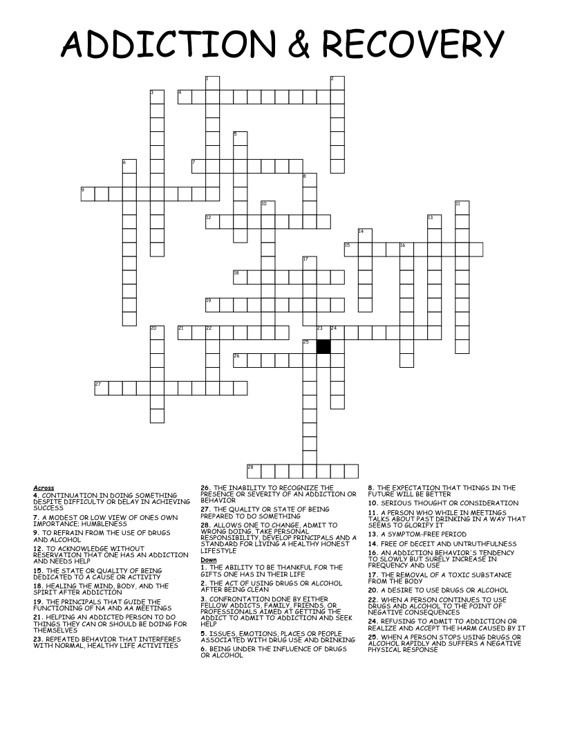 ADDICTION RECOVERY Crossword WordMint