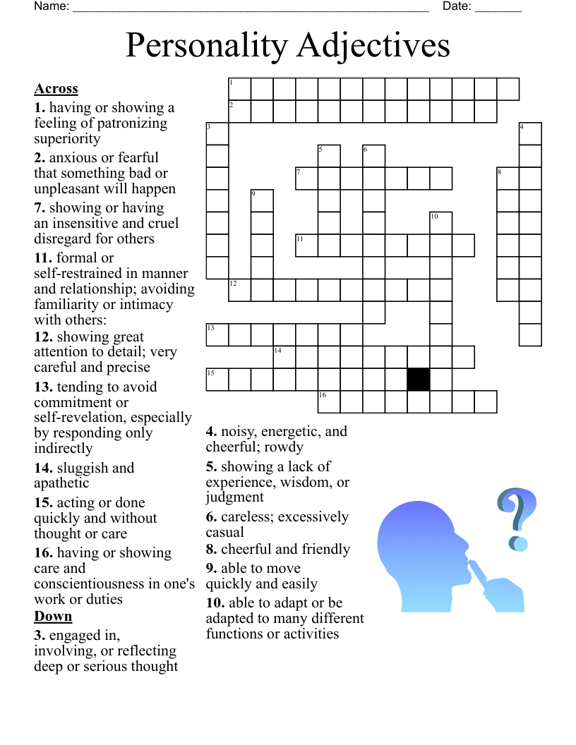 Adjective Crossword Puzzle WordMint