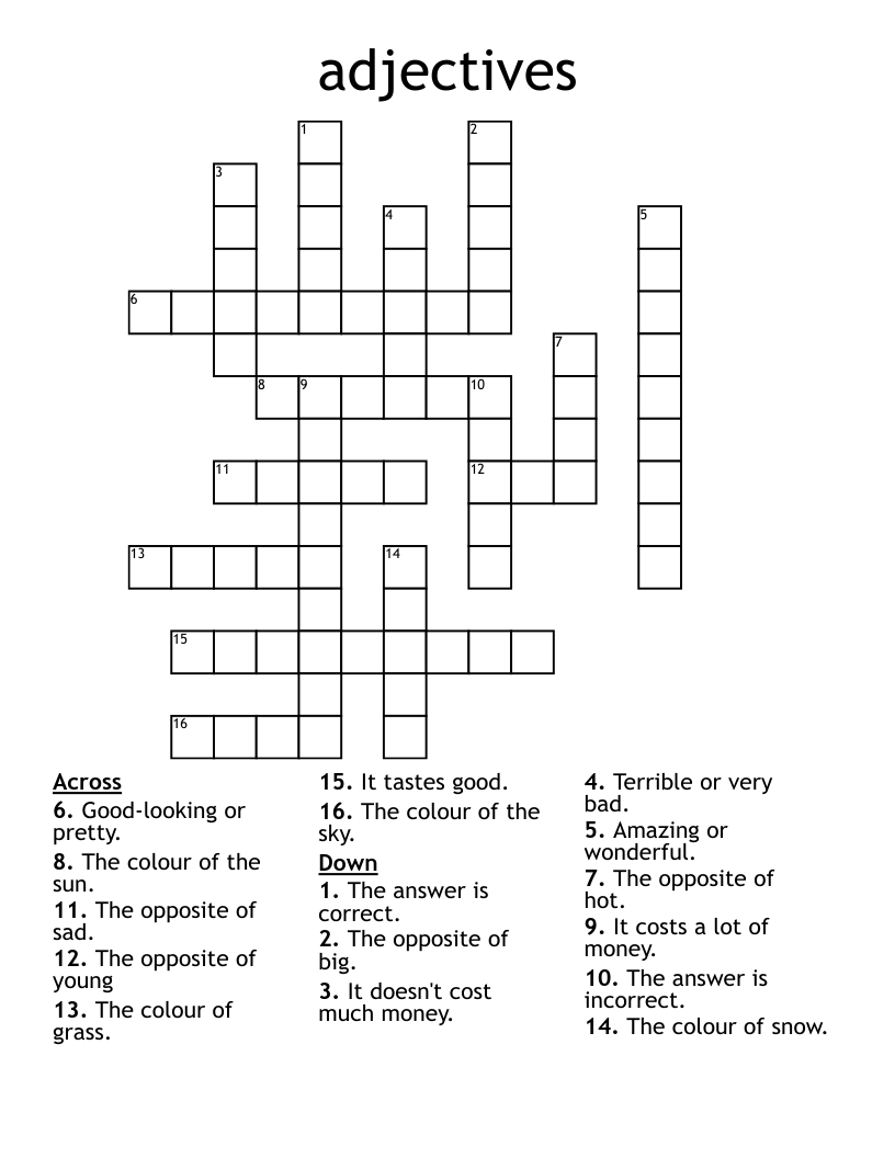 Adjectives Crossword WordMint