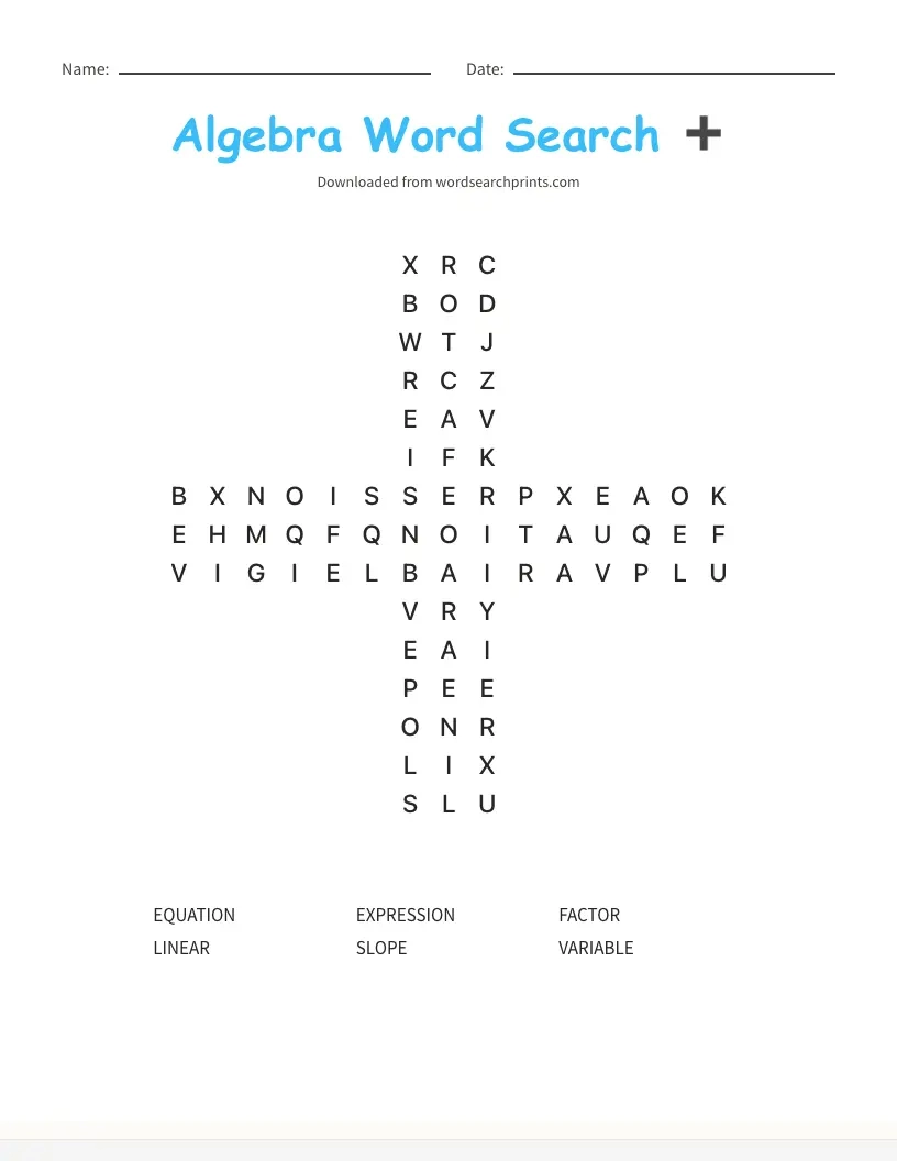 Algebra Word Search Puzzles Word Search