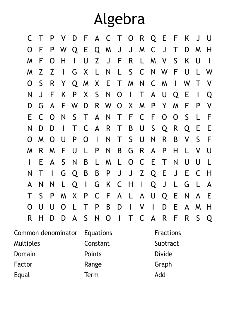 Algebra Word Search WordMint